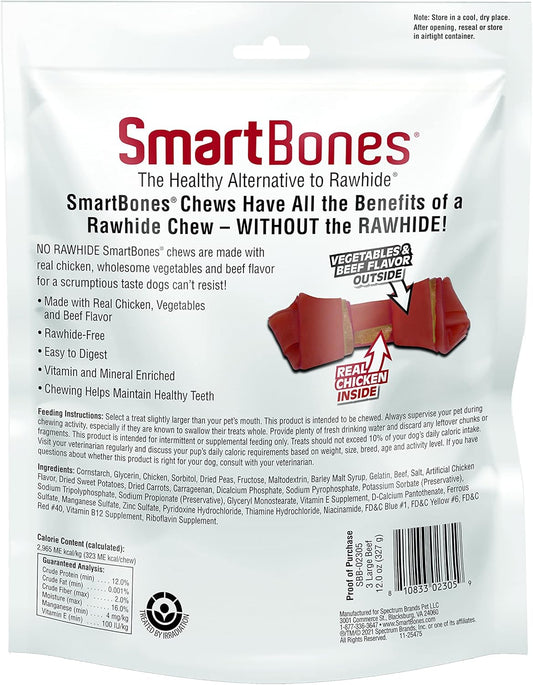 Smartbones Dog Chews, Rawhide-Free Dog Bones Made With Real Meat And Vegetables, 3 Count Large