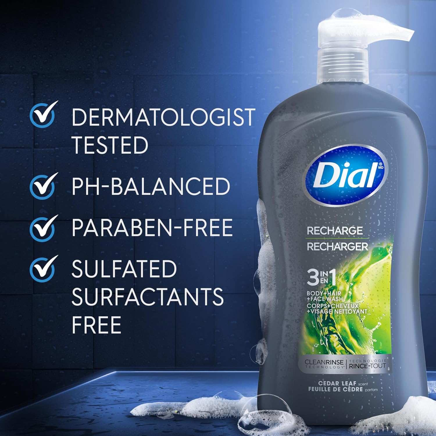 Dial Men 3In1 Body, Hair And Face Wash, Recharge, 32 Fl Oz : Beauty & Personal Care