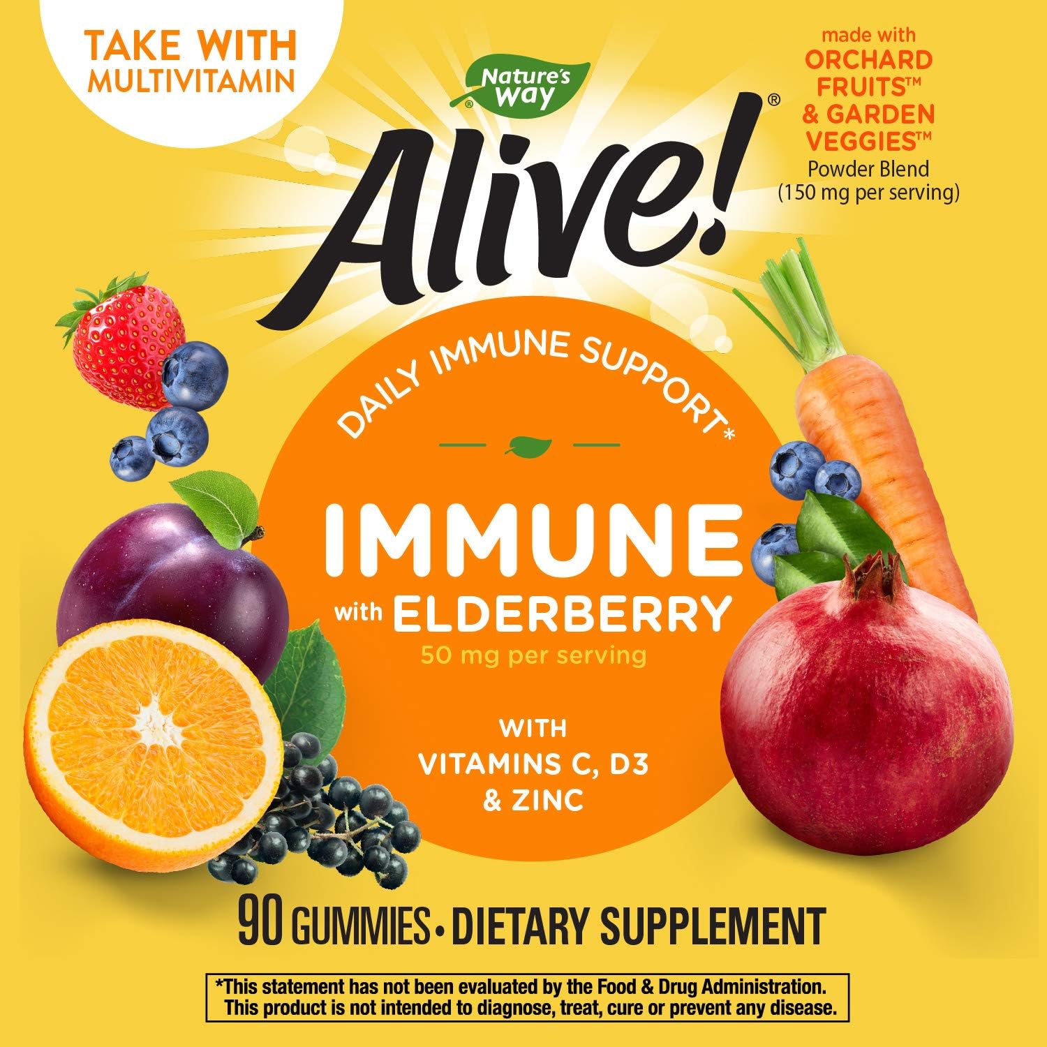Nature's Way Alive! Immune Gummies with Elderberry, Immune Support*, 90 Gummies : Health & Household