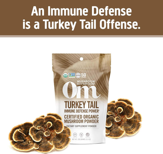 Om Mushroom Superfood Turkey Tail Organic Mushroom Powder, 3.5 Ounce, 50 Servings, Immune Support, Polysacchrides, Beta-Glucans, Gut Health & Holistic Defense Mushroom Supplement