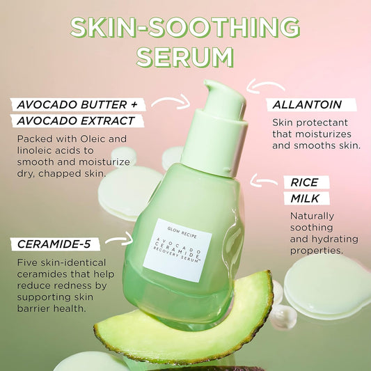 Glow Recipe Avocado Soothe + De-Puff Duo - Avocado Ceramide Serum (30Ml) + Overnight Melt Retinol Eye Cream (15Ml) - Serum To Reduce Redness & Boost Hydration + Anti-Aging Under Eye Cream To Depuff