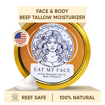 Eat My Face Tallow Face Moisturizer - Beef Tallow For Face Neck & Body, Beef Tallow Moisturizer, Organic Beef Tallow Face Cream, Grass Fed Tallow For Skin, Made In Usa - Tallow Cream, 4.0 Fl Oz