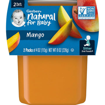 Gerber 2Nd Food Baby Food Mango Puree, Natural & Non-Gmo, 4 Ounce Tubs, 2-Pack (Pack Of 8)