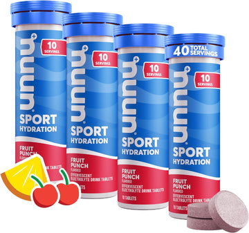 Nuun Sport: Electrolyte-Rich Sports Drink Tablets, Fruit Punch, 4 Count (40 Servings), Sports Drink For Replenishment Of Essential Electrolytes Lost Through Sweat