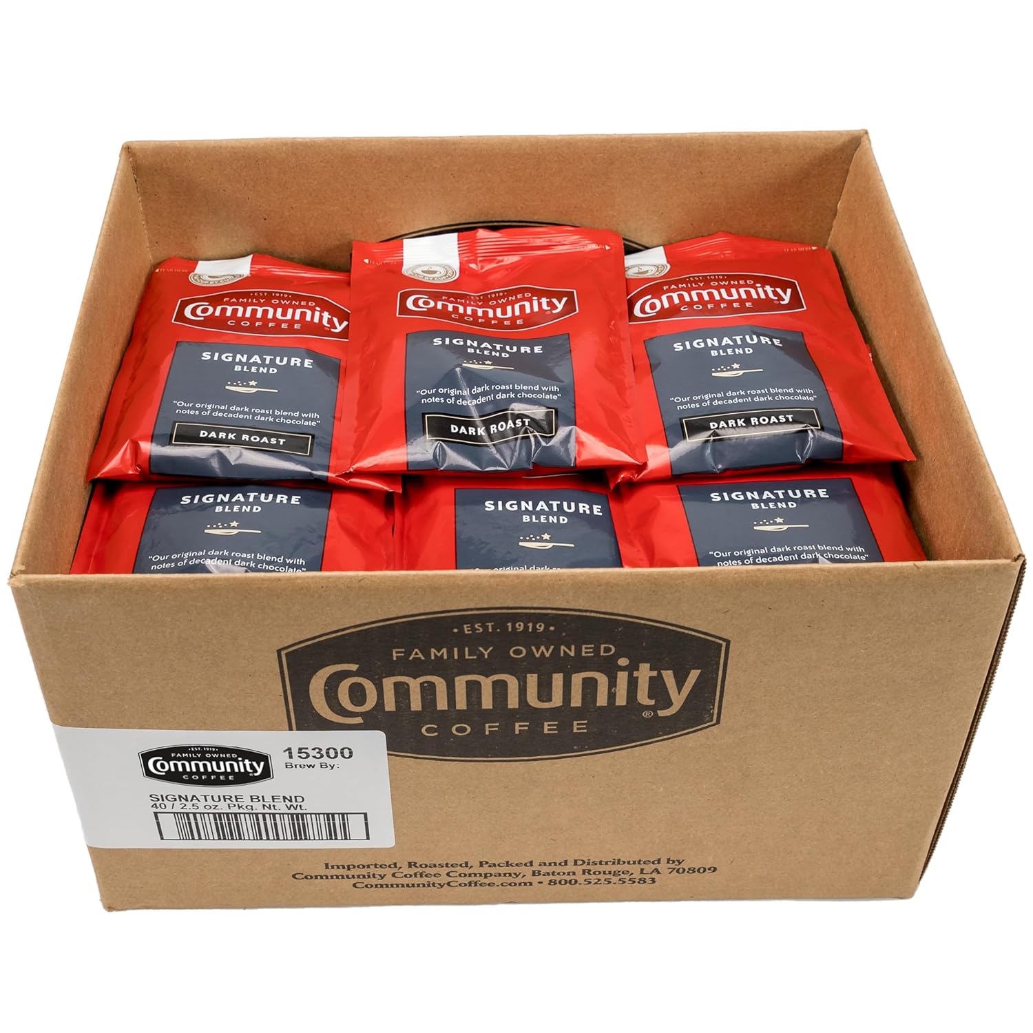 Community Coffee Signature Blend, Dark Roast Pre-Measured Coffee Packs, 2.5 Ounce Bag (Box of 40) : Everything Else