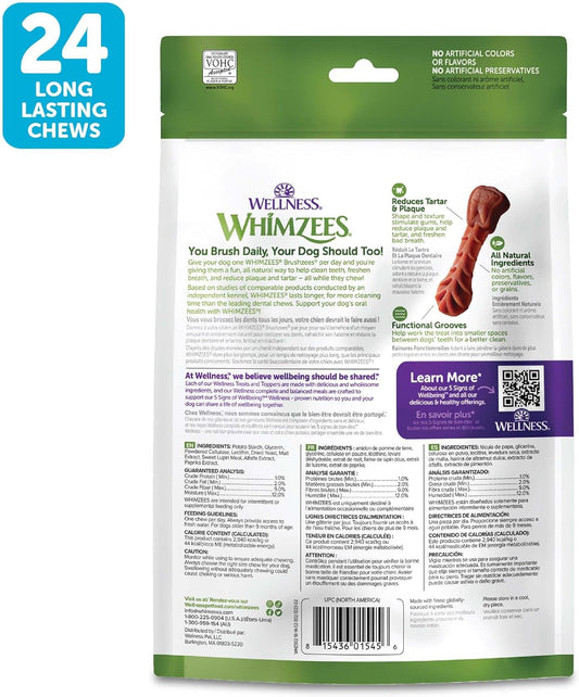 Whimzees By Wellness Small Dental Chews For Dogs, Grain-Free, No Artificial Colors, Freshens Breath, Long-Lasting Treats, Vohc Accepted, 24 Count(Pack Of 1)