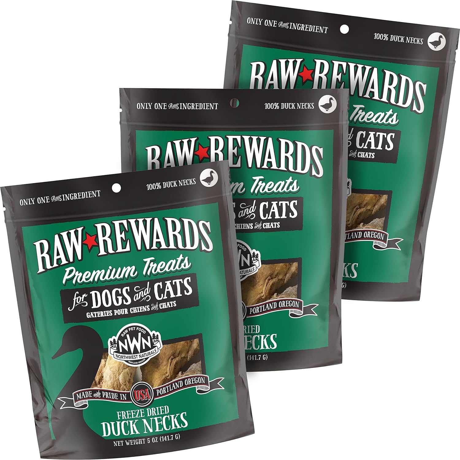 Northwest Naturals Raw Rewards Freeze-Dried Duck Neck Treats for Dogs and Cats - Bite-Sized Pieces - Healthy, 1 Ingredient, Human Grade Pet Food, All Natural - 5 Oz (Pack of 3) (Packaging May Vary)