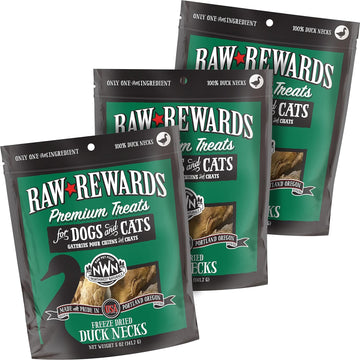 Northwest Naturals Raw Rewards Freeze-Dried Duck Neck Treats for Dogs and Cats - Bite-Sized Pieces - Healthy, 1 Ingredient, Human Grade Pet Food, All Natural - 5 Oz (Pack of 3) (Packaging May Vary)