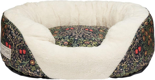 William Morris At Home Super-Soft Fleece Lining Cosy Bed For Pet Dog And Cat Dark Green