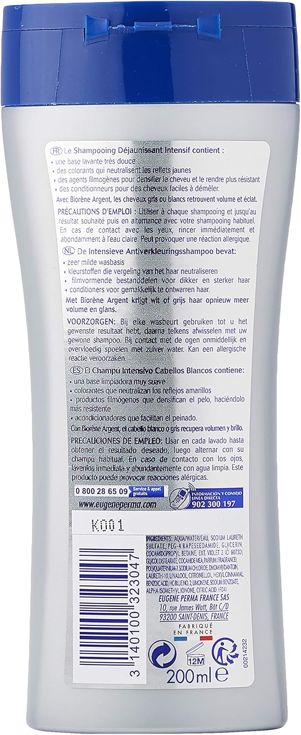 Biorène Intensive Deyellowing Shampoo, 200 Ml (Pack Of 2), For Grey/White Hair