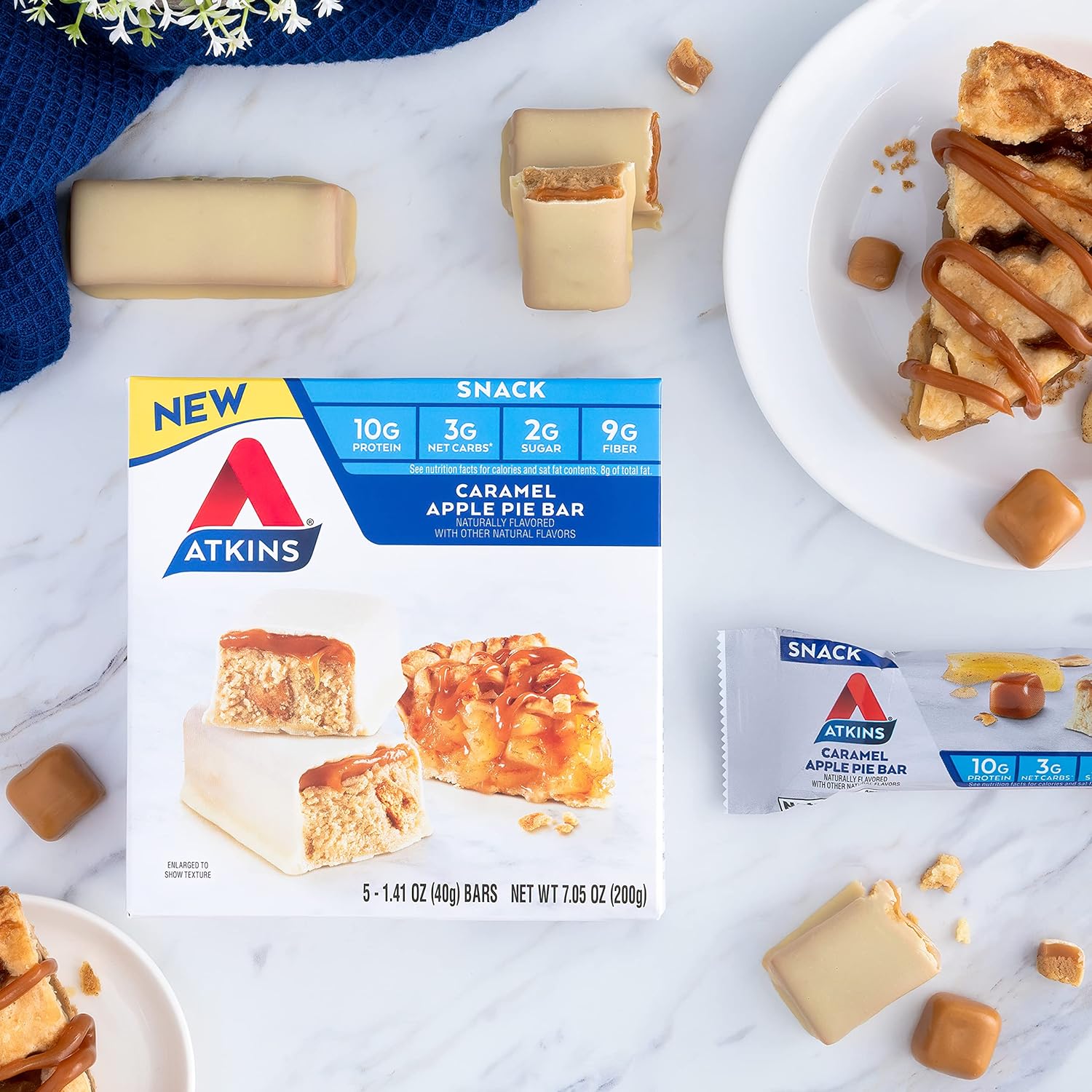 Atkins Snack Bar, Caramel Apple Pie, Naturally Flavored, Good Source of Protein and Fiber, Low Carb, Low Sugar (30 Bars) : Everything Else