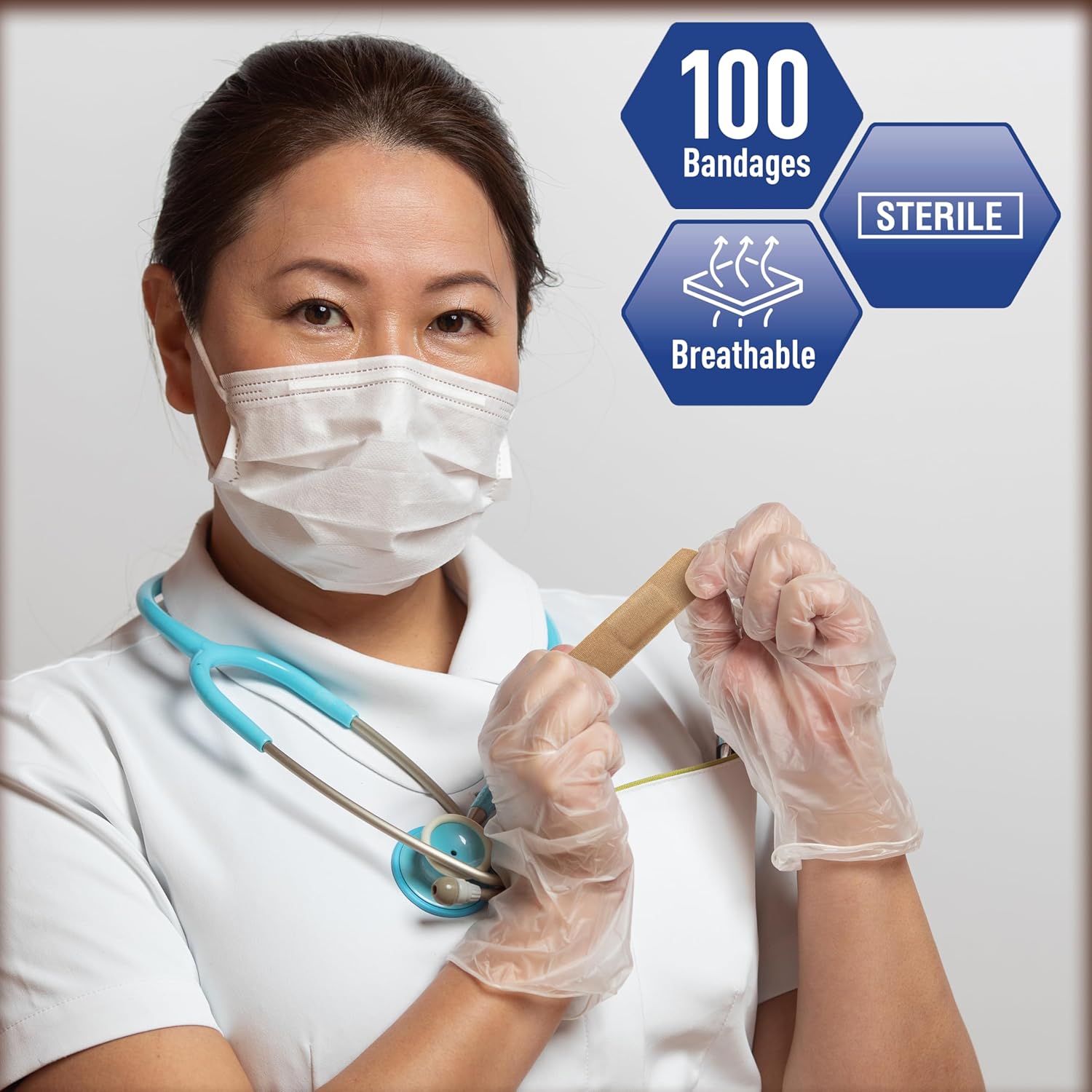 Med Pride Hypoallergenic Fabric Adhesive Bandages For Sensitive Skin, Latex & Rubber Free, Nonstick Pad, Sterile, Individually Wrapped (3/4'' X 3'' - 100 Count) : Health & Household