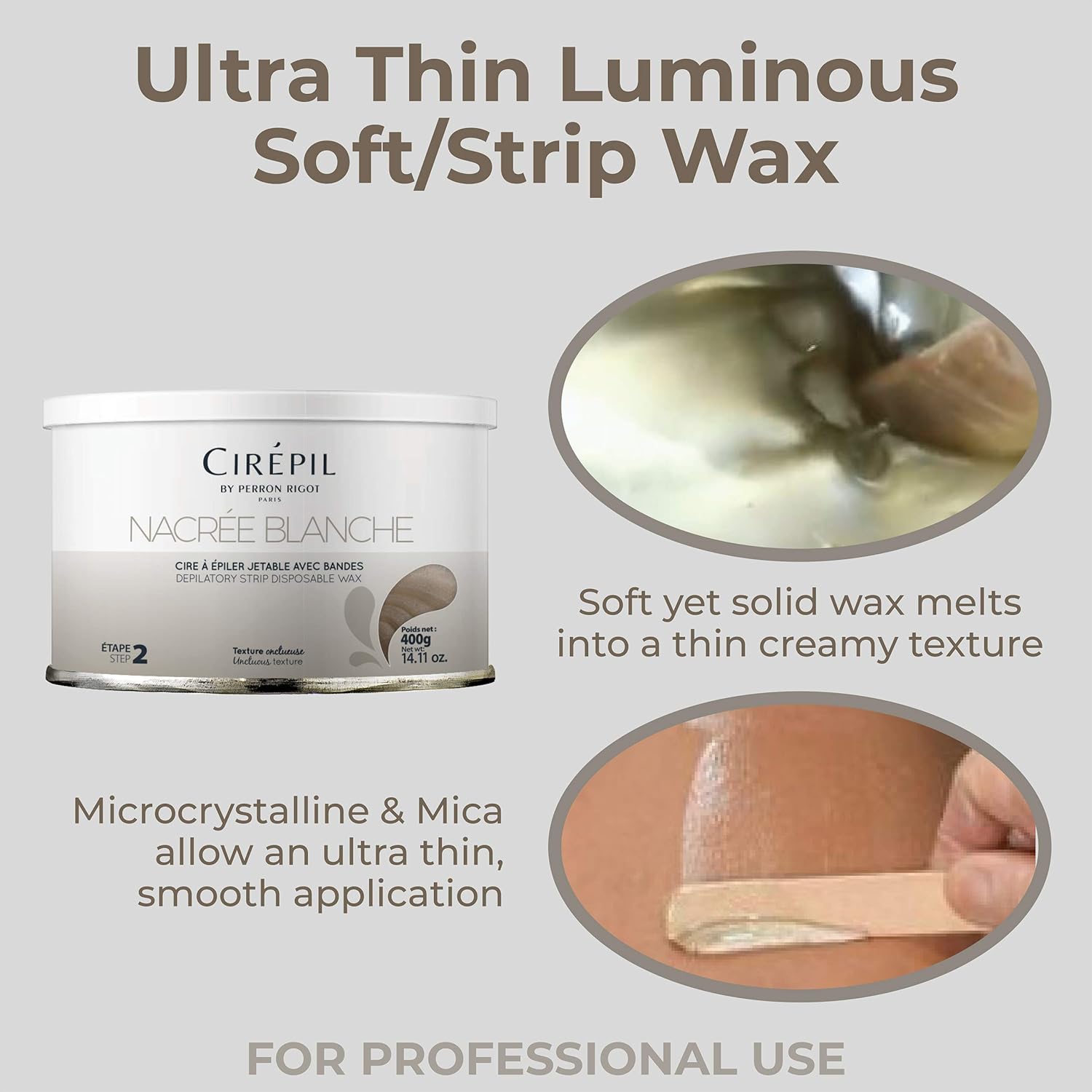 Cirepil - Nacrée Blanche - 400G / 14.11 Oz Wax Tin - Unscented - Onctuous Texture - Perfect For Large Areas - Very Efficient, Ultra-Thin Application, All Hair Types - Strips Needed : Hair Waxing Tools : Beauty & Personal Care