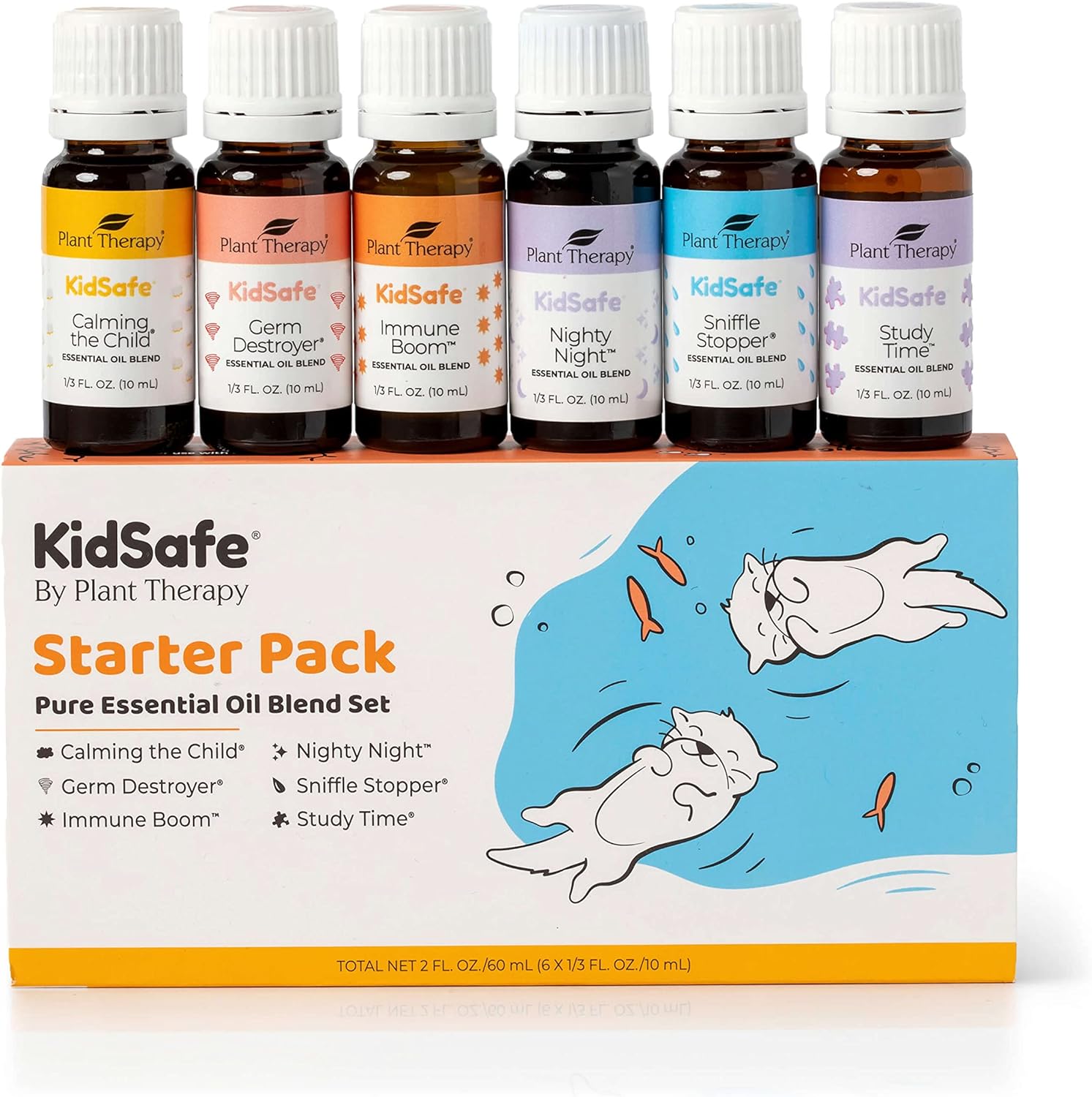 Plant Therapy Kidsafe Essential Oil Starter Set For Focus, Calming, Sleep, Immune Support 100% Pure, 6 Undiluted Blends, Natural Aromatherapy, Therapeutic Grade 10 Ml (1/3 Oz)