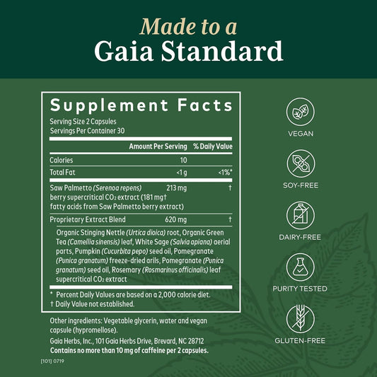 Gaia Herbs Pro Prostate Support - For Men’S Prostate Health - With Saw Palmetto, Stinging Nettle, Organic Green Tea, Rosemary, Pomegranate & More - 60 Vegan Liquid Phyto-Capsules (30 Servings)