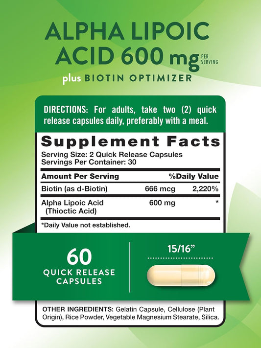 Alpha Lipoic Acid 600Mg | Plus Biotin Optimizer | 60 Capsules | Non-Gmo & Gluten Free Supplement | By Nature'S Truth