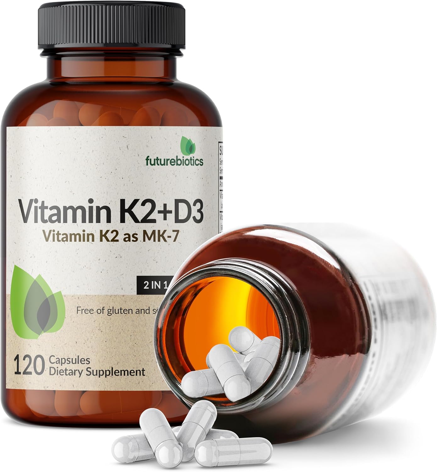 Futurebiotics Vitamin K2 (MK7) with D3 Supplement - Non-GMO Formula - 5000 IU Vitamin D3 & 90 mcg Vitamin K2 MK-7, 120 Vegetarian Capsules : Health & Household