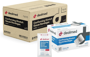 Dealmed 3" Sterile Conforming Stretch Gauze Bandages, 4.1 Yards Latex Free Stretched Dressing Wrap, Medical Non-Adherent Wound Care Mesh Bandages (Case Of 96 Rolls)