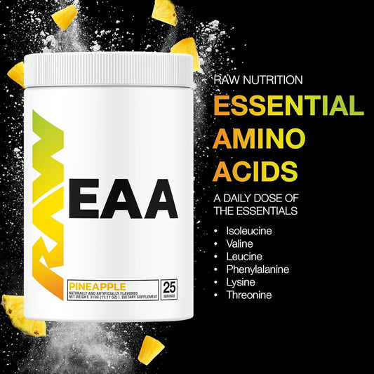 RAW EAA Amino Acids Powder, Pineapple (25 Servings) - Pre Workout Amino Energy Powder for Strength, Endurance, Recovery & Lean Muscle Growth - BCAA Amino Acids Supplement for Men & Women