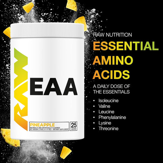 Raw Eaa Amino Acids Powder, Pineapple (25 Servings) - Pre Workout Amino Energy Powder For Strength, Endurance, Recovery & Lean Muscle Growth - Bcaa Amino Acids Supplement For Men & Women