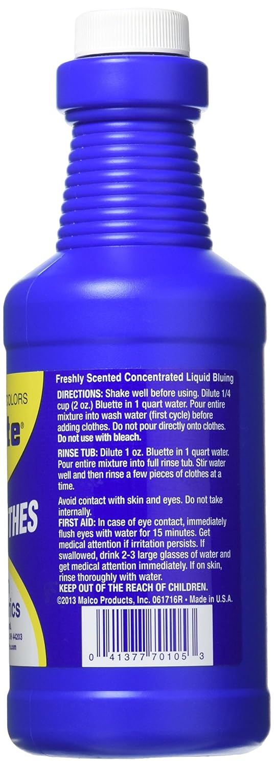 Bluette Bluette Concentrated Liquid Laundry Bluing, 16 Fl Oz : Laundry Bleach : Health & Household