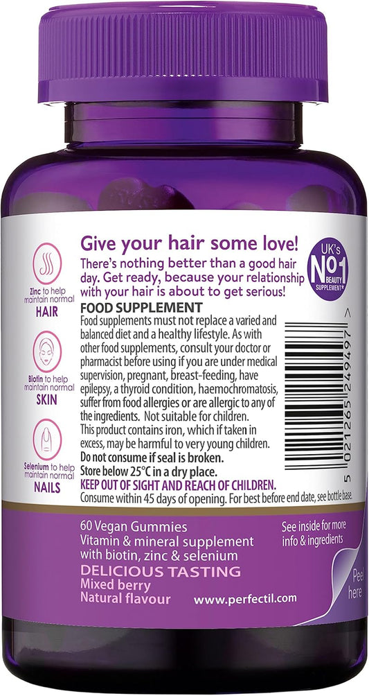 Perfectil Hair Crush Vitamin Gummies - Hair Growth and Thickening Formula | Supports Thicker, Healthy Hair | Biotin, Vitamin D, and More in a Vegan Chewable Gummy