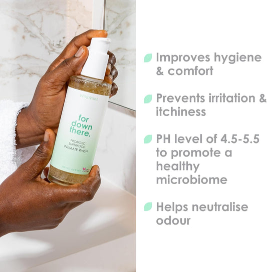 WildMint Probiotic Intimate Wash for down there | Natural Feminine Wash for Shaving, Period & Hygiene | pH Balanced & Fragrance-Free for Sensitive Skin | UK Made Vegan & Cruelty-Free Skincare | 200ml