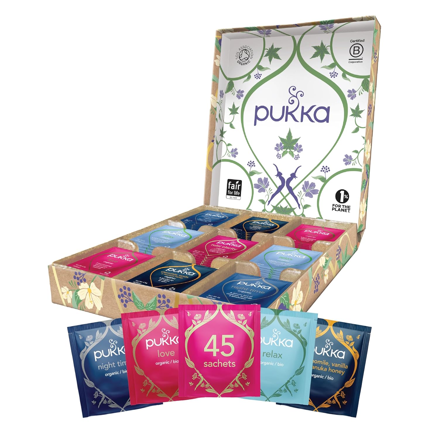 Pukka Tea Gift Box, Herbal Health Wellness Tea, Relax Selection Organic Tea, Best For Birthdays, Anniversaries & Holidays, 45 Tea Bags, 5 Flavors