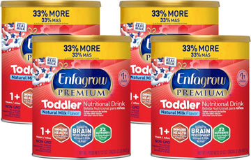 Enfagrow Premium Toddler Nutritional Drink, Natural Milk Flavor, Omega-3 Dha For Brain Support, Prebiotics & Vitamins For Immune Health, Non-Gmo, Powder Can, 32 Oz (Pack Of 4)