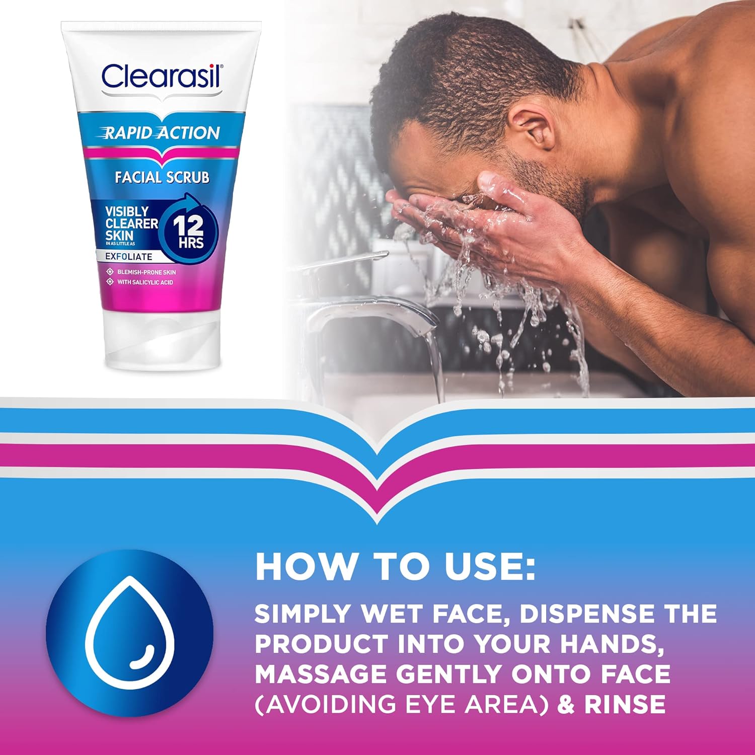 Clearasil Rapid Action Exfoliating Scrub, For Acne Prone Skin, Unclog Pores, Reduces Blackheads, Pimples & Excess Oil, Everyday Spots Prevention, Pack Of 3 x 125 ml
