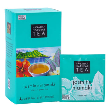 Hawaiian Natural Tea Organic Mamaki Jasmine Green Tea Blend - Antioxidant-Rich, Calming, Wellness Tea For Bedtime & Stress - Gift For Tea Lovers - 20 Tea Bags