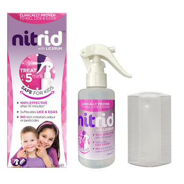 Nitrid All-In-One Head Lice Treatment Spray & Comb, 100% Effective, Kills Nits & Eggs, Includes Spray 120Ml & Nit Comb