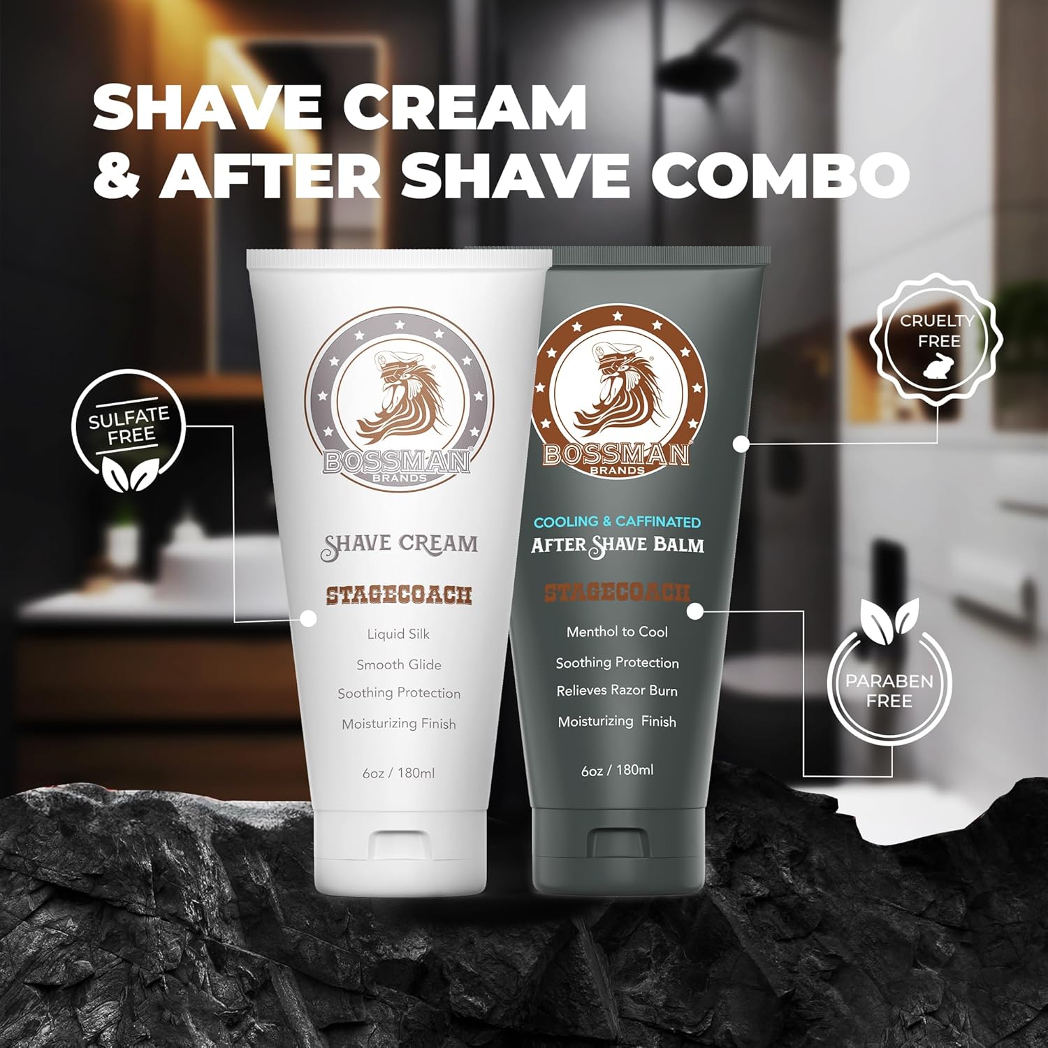 Bossman Silk Lotion Shaving Cream & Cooling After Shave For Men Combo – Shave Cream & After Shave Balm For Men (Stagecoach Scent) : Beauty & Personal Care