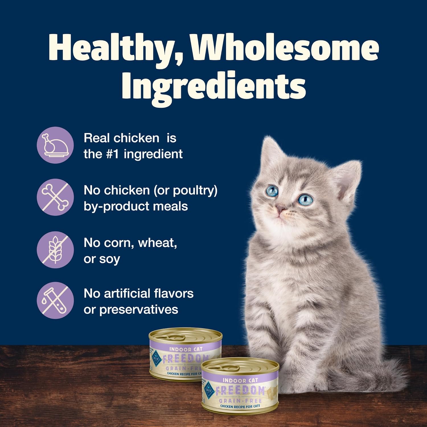 Blue Buffalo Freedom Grain-Free Kitten Wet Cat Food, Complete & Balanced Nutrition for Kittens, Made with Natural Ingredients, Chicken Recipe, 3-oz. Cans (24 Count) : Pet Supplies