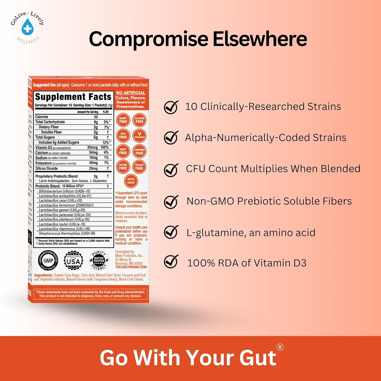 Golive Prebiotic And Probiotic For Women, Men, Kids. Tangerine Turmeric Synbiotic Powder W/ L-Glutamine, Vitamin D3, Electrolytes. For Gut Health, Digestion, Metabolism, Immunity 15-50B Cfus. : Health & Household
