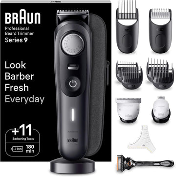 Braun Beard Trimmer Series 9 Bt9441, Beard Trimmer Men Rechargeable, Trimmer With Barber Tools And 180-Min Runtime, Hair And Beard Trimmers For Men, Black