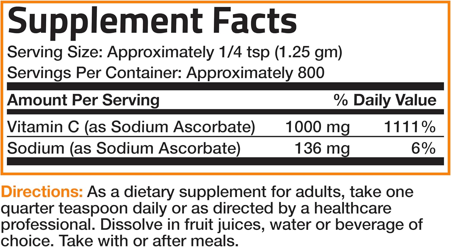 Non Acidic Vitamin C Powder Sodium Ascorbate Non GMO Soluble Fine Crystals - Healthy Immune System, Antioxidant and Cell Protection, 1 Kilogram (2.2 lbs, 35.3 Ounces) : Health & Household