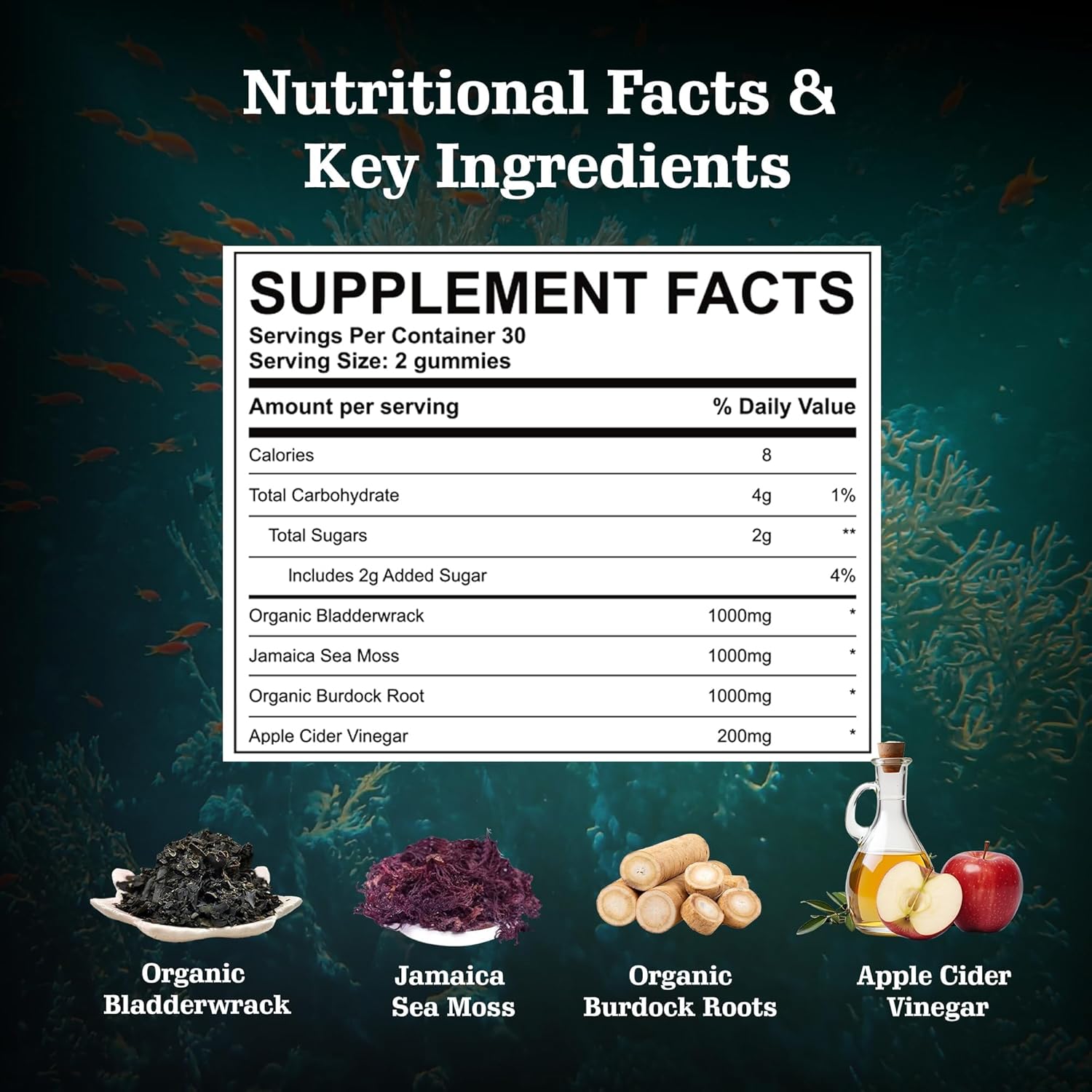 Organic Sea Moss Gummies, Infused With Apple Cider Vinegar, Burdock Root & Bladderwrack, Seamoss Gut Health & Immune Support Supplements For Men And Women, 3000 Mg, 60 Star Shaped Gummies : Health & Household