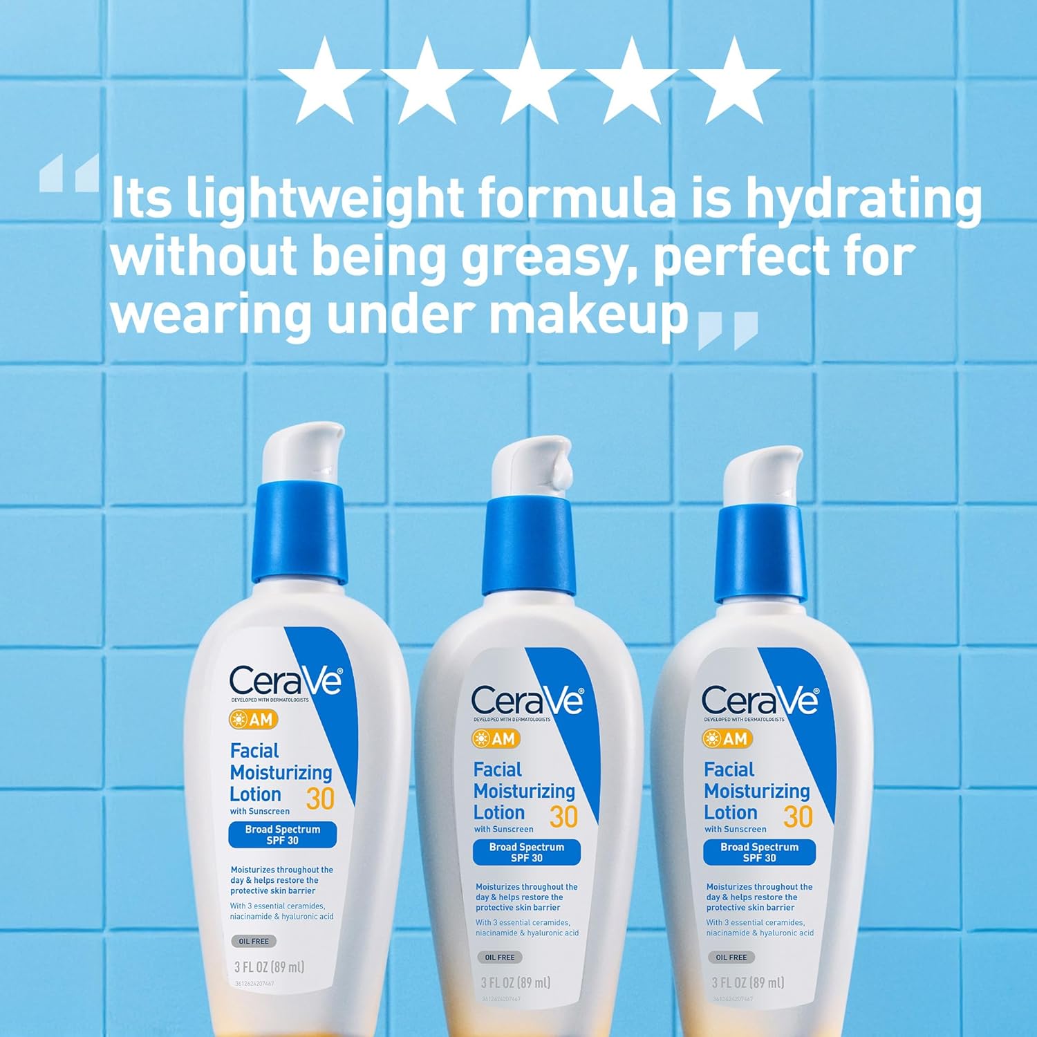 Cerave Am Facial Moisturizing Lotion With Spf 30, Oil-Free Face Moisturizer With Spf, Formulated With Hyaluronic Acid, Niacinamide & Ceramides, Non-Comedogenic, Broad Spectrum Sunscreen, 3 Ounce : Beauty & Personal Care