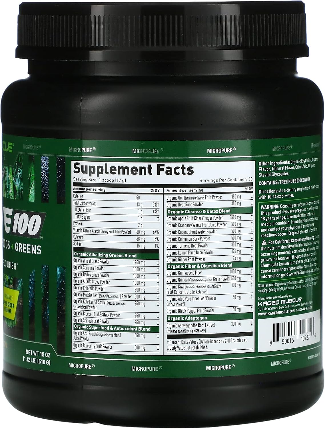 Kaged Organic Greens Superfood Powder | Apple Cinnamon | Wellness with Supergreens | Apple Cider Vinegar | Ashwagandha | 30 Servings : Health & Household