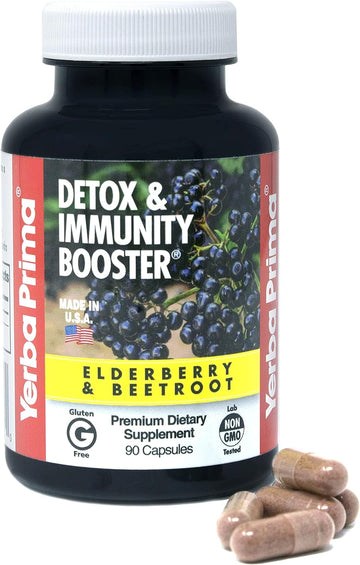 Yerba Prima Elderberry & Beetroot Caps - Detox & Immunity Booster - 90 Capsules Natural Immune Support Supplement - Gluten Free, Non-GMO, Vegan