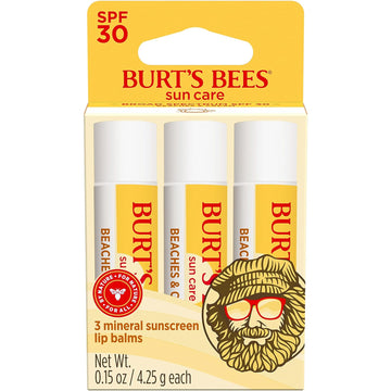 Burt’s Bees SPF 30 Lip Balm Mothers Day Gifts for Mom, Beaches and Cream, Water-Resistant Sun Care, Nano-Free Zinc Oxide Formula, Natural Origin Conditioning Lip Treatment, 3 Tubes, 0.15 oz