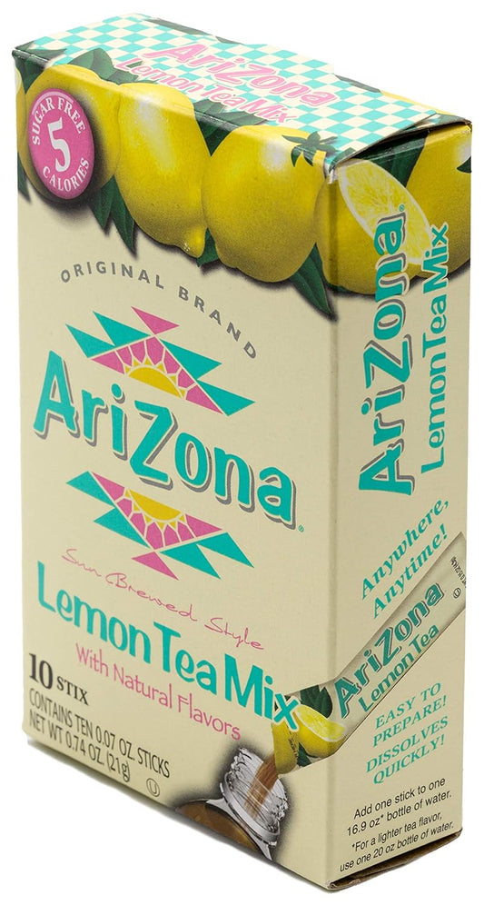 Arizona Lemon Iced Tea Stix Sugar Free, 10 Count Per Box (Pack Of 12), Low Calorie Single Serving Drink Powder Packets, Just Add Water For A Deliciously Refreshing Iced Tea Beverage