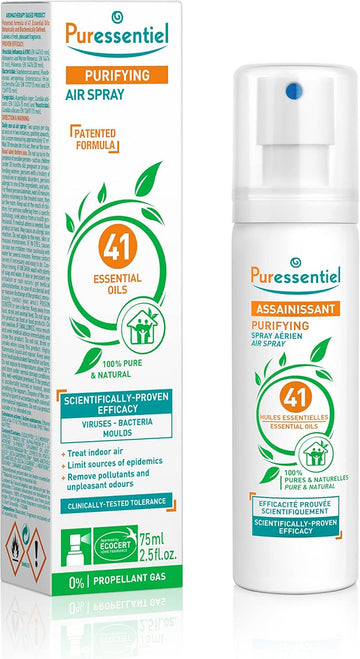 Puressentiel Purifying Air Spray 75 Ml - 100 Percent Natural Room Spray - Air Freshener - Odour Eliminator - Organic Essential Oils - For Your Home, Car And Office - Propellant Gas And Aerosol Free
