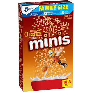 Honey Nut Cheerios Minis Breakfast Cereal, Made with Whole Grains, Family Size, 18.8 oz