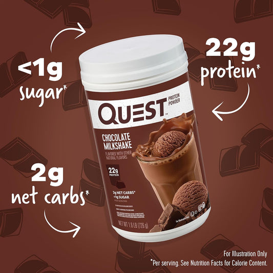 Quest Nutrition Chocolate Milkshake Protein Powder, 22G Protein, 2G Net Carbs, 1G Sugar, Low Carb, Gluten Free, 1.6 Pound, 24 Servings