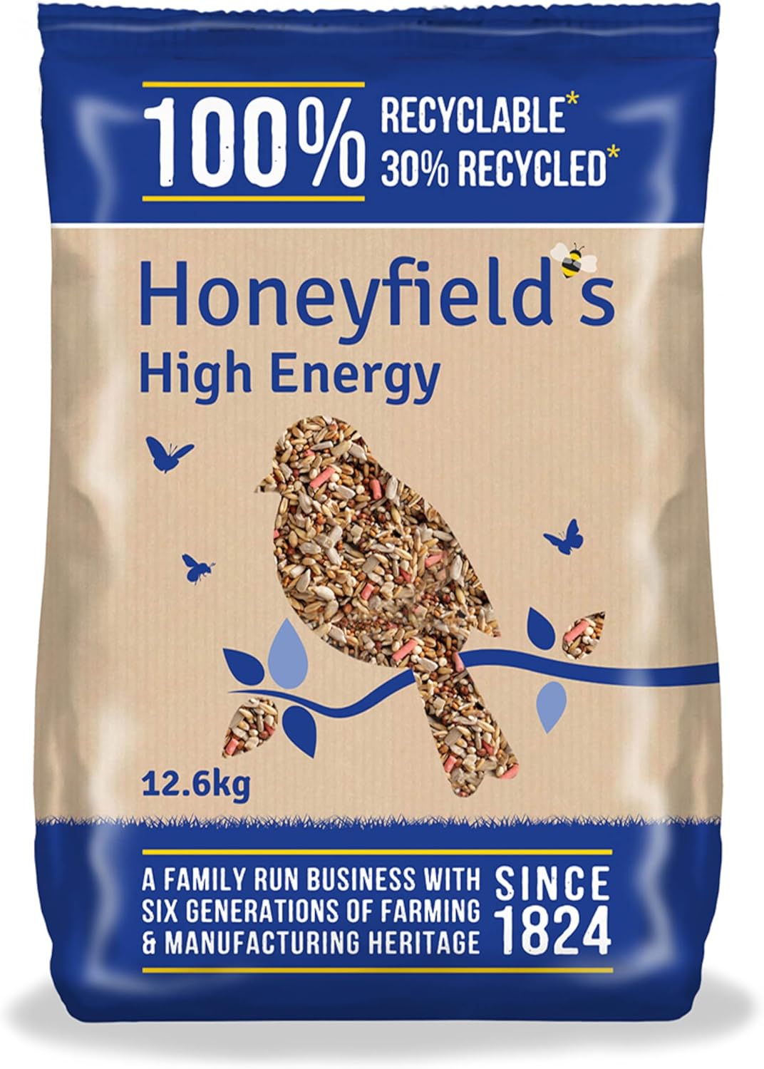 Bird Food - High Energy Seeds, High in Protein and Essential Vitamins, Great for Hanging Feeders, Bird Tables, and Ground Feeding, Bulk Bag (12.6kg) - Honeyfield’s?71001012