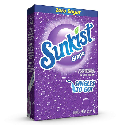 Sunkist Soda Singles To Go Drink Mix, Grape, 12 Boxes With 6 Packets Each - 72 Total Servings, Non-Carbonated And Sugar-Free