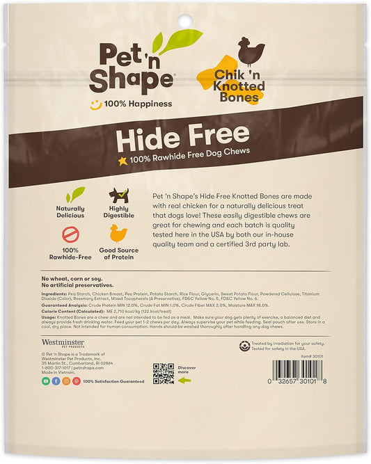 Pet 'N Shape Hide Free Chik 'N Knot Bones, 10 Count 15.5 Oz - Rawhide Free Dog Treats - No Hide Alternative Chew Treat For All Life Stages