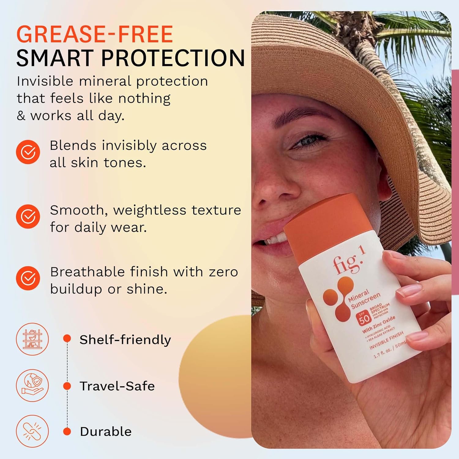Fig.1 Mineral Sunscreen For Face Spf 50 – Zinc Oxide Face Sunscreen Moisturizer With Hyaluronic Acid & Antioxidant – Broad Spectrum Sun Protection –Fragrance-Free, Lightweight, Invisible Finish, 1.7Oz : Beauty & Personal Care